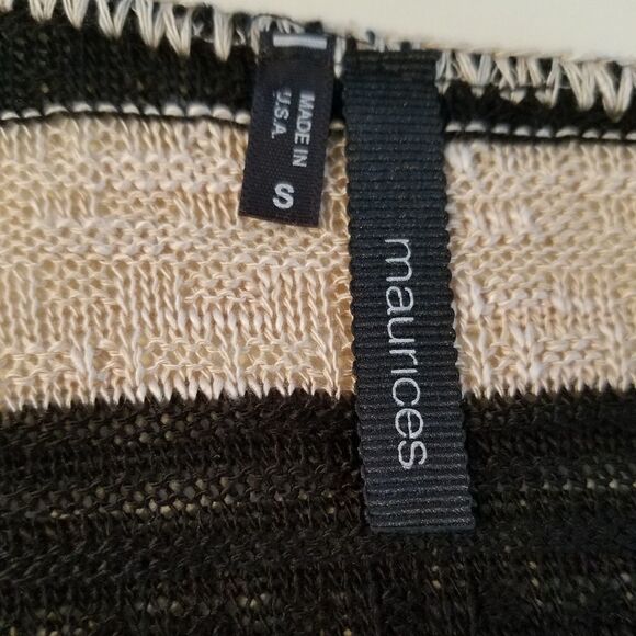 Maurices Knit Open Black Tan Stripe Cardigan Vest - Picture 2 of 10